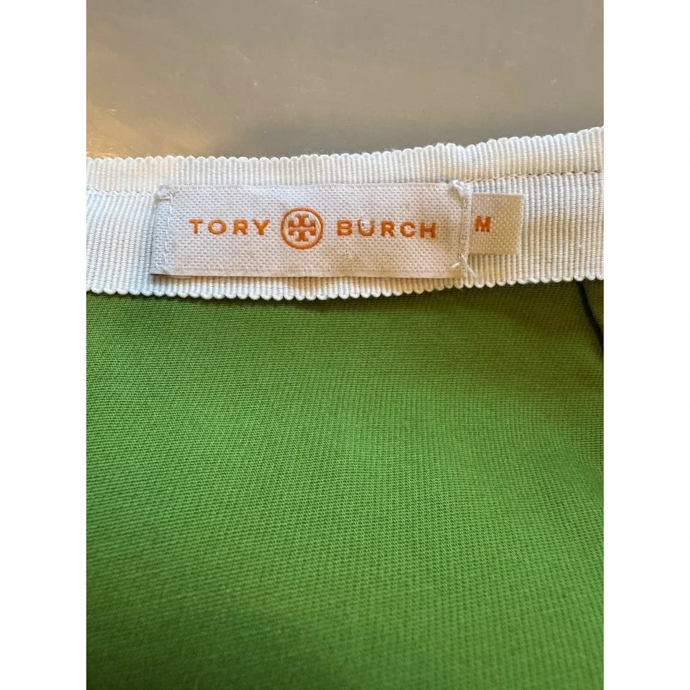 Tory Burch Green White Cotton Crochet A Line Knee Skirt Size M $425 boho country